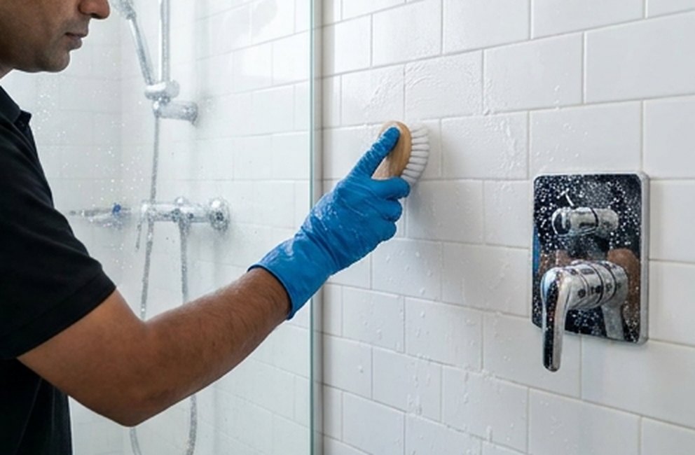 Bathroom tile scrubbing